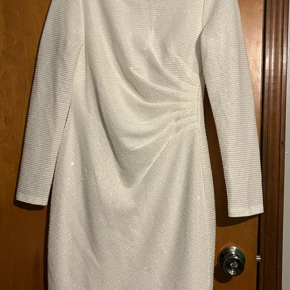 Vince Camuto Shimmering White Long Sleeve Dress